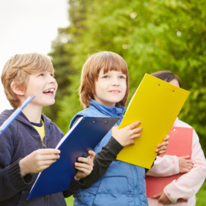 Kids enjoying a nature scavenger hunt